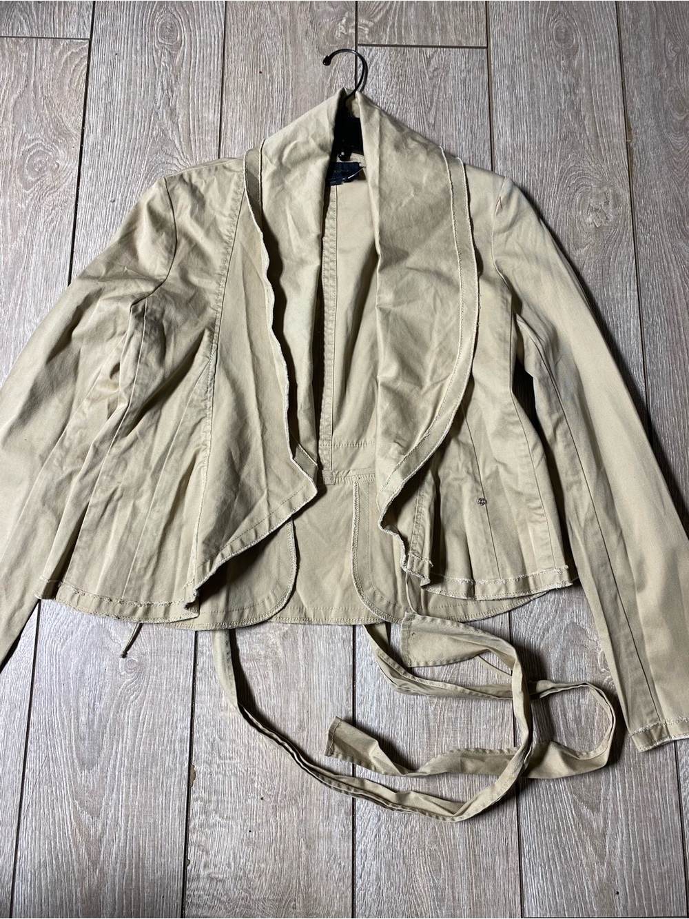 BCBG Max Azria Tan Cotton Asymmetric Draped Wrap Jacket Size M